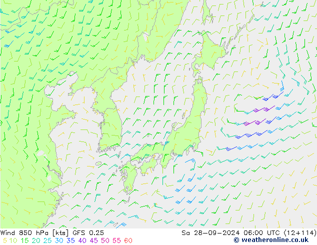 Wind 850 hPa GFS 0.25 Sa 28.09.2024 06 UTC