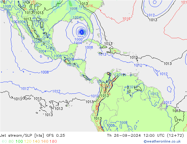 Jet stream/SLP GFS 0.25 Th 26.09.2024 12 UTC