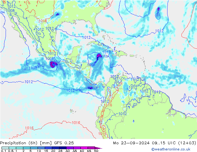 Z500/Rain (+SLP)/Z850 GFS 0.25 Mo 23.09.2024 15 UTC