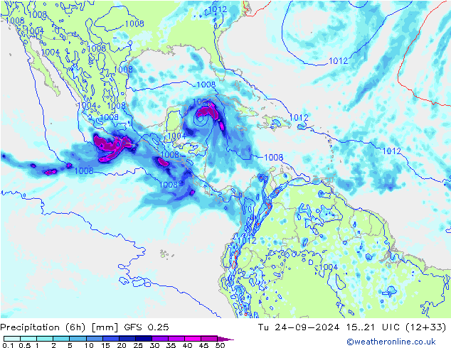 Z500/Rain (+SLP)/Z850 GFS 0.25  24.09.2024 21 UTC