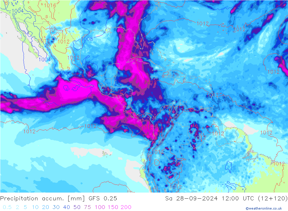 Totale neerslag GFS 0.25 za 28.09.2024 12 UTC