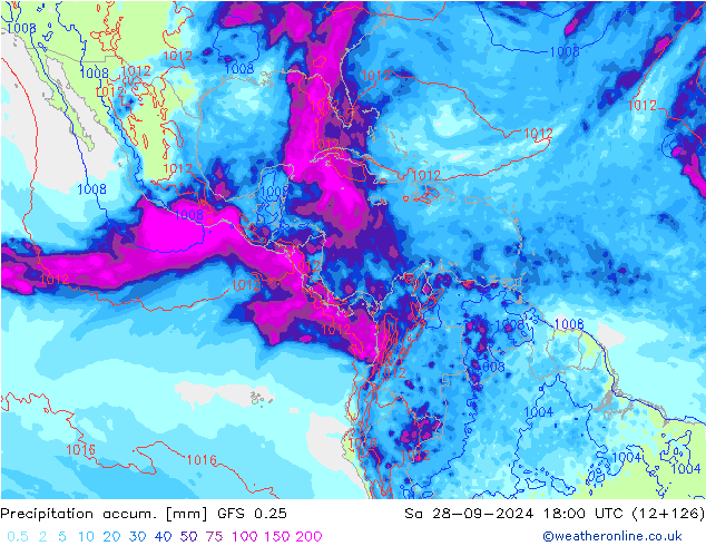 Precipitation accum. GFS 0.25 so. 28.09.2024 18 UTC