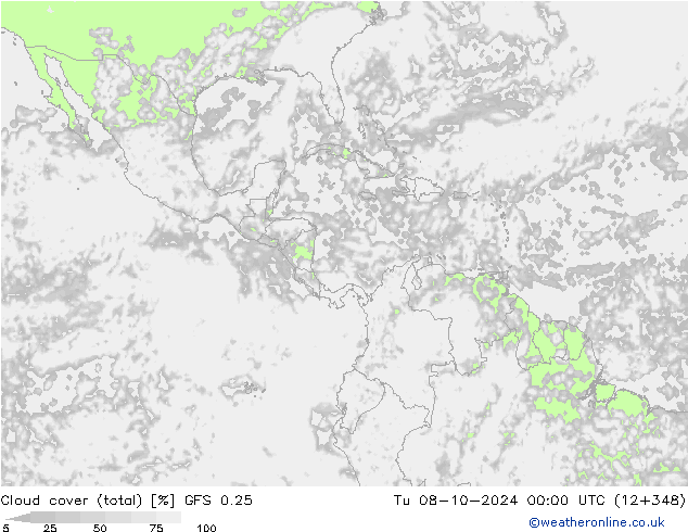 Nubes (total) GFS 0.25 mar 08.10.2024 00 UTC