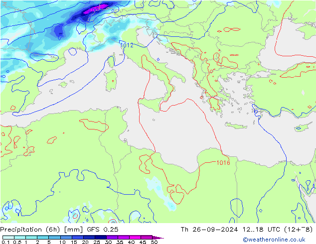 Precipitação (6h) GFS 0.25 Qui 26.09.2024 18 UTC