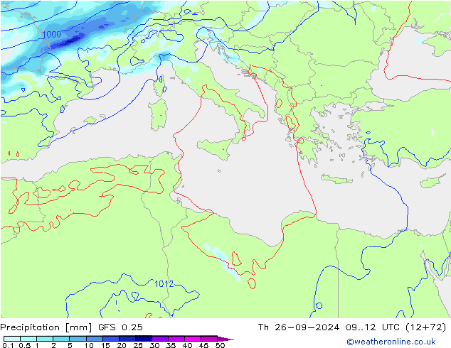 осадки GFS 0.25 чт 26.09.2024 12 UTC