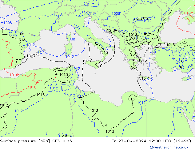 Surface pressure GFS 0.25 Fr 27.09.2024 12 UTC