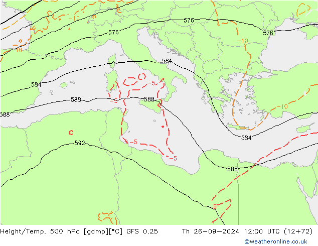 Z500/Rain (+SLP)/Z850 GFS 0.25 gio 26.09.2024 12 UTC