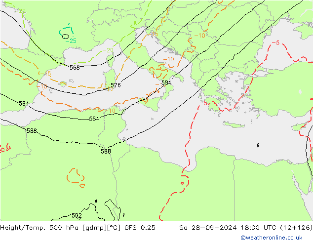 Z500/Rain (+SLP)/Z850 GFS 0.25 Sa 28.09.2024 18 UTC