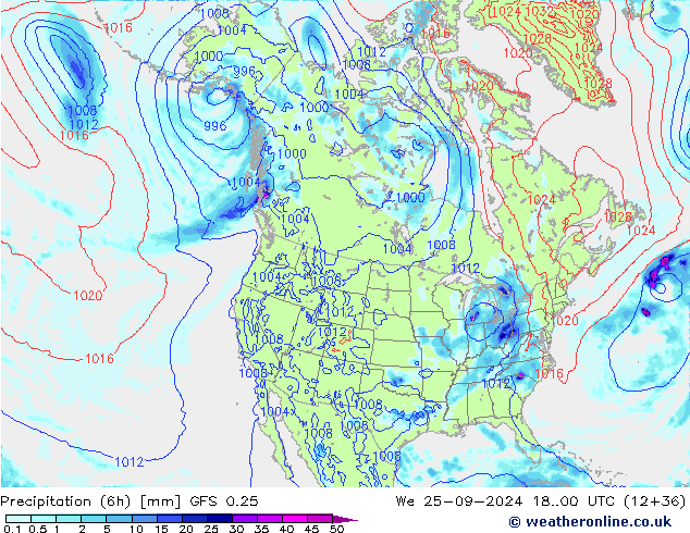 Z500/Rain (+SLP)/Z850 GFS 0.25 St 25.09.2024 00 UTC