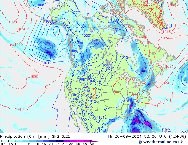 Z500/Rain (+SLP)/Z850 GFS 0.25 Th 26.09.2024 06 UTC