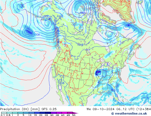 Z500/Rain (+SLP)/Z850 GFS 0.25 Mi 09.10.2024 12 UTC