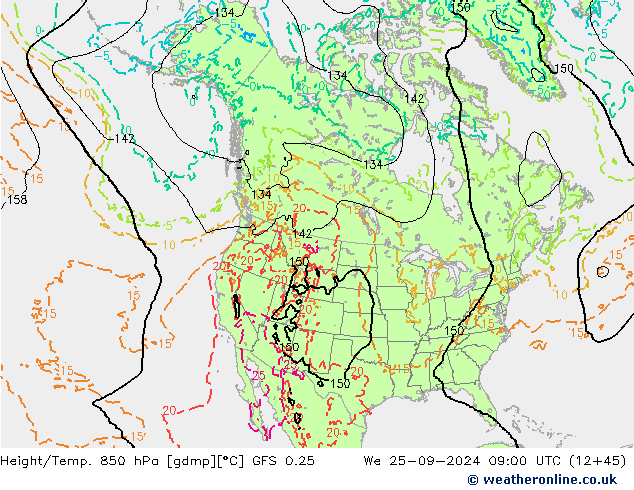 Z500/Yağmur (+YB)/Z850 GFS 0.25 Çar 25.09.2024 09 UTC