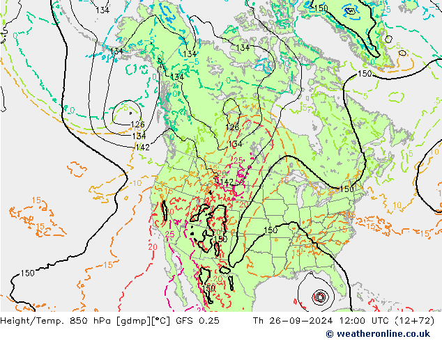 Z500/Yağmur (+YB)/Z850 GFS 0.25 Per 26.09.2024 12 UTC