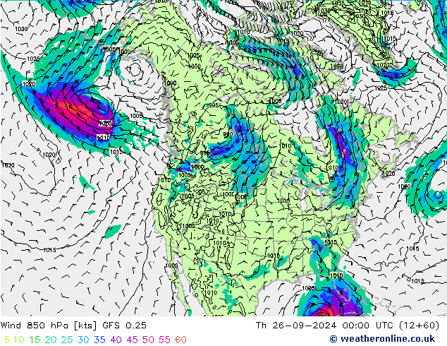 Wind 850 hPa GFS 0.25 Th 26.09.2024 00 UTC