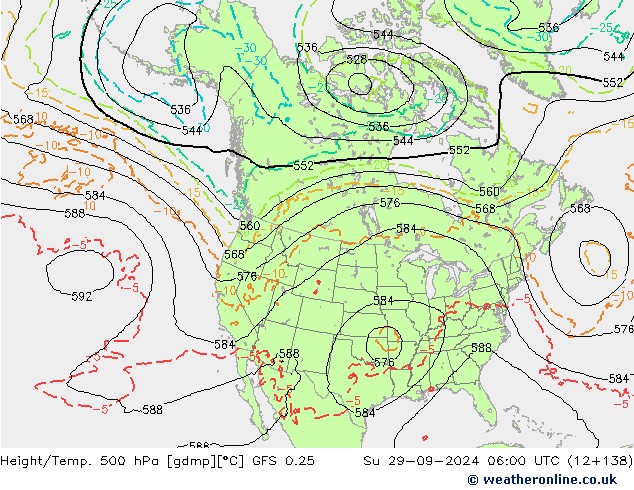 Z500/Regen(+SLP)/Z850 GFS 0.25 zo 29.09.2024 06 UTC