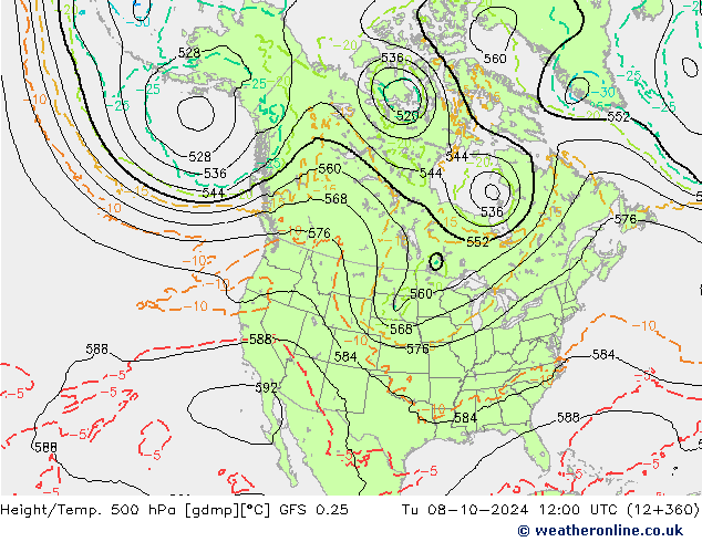 Z500/Rain (+SLP)/Z850 GFS 0.25  08.10.2024 12 UTC