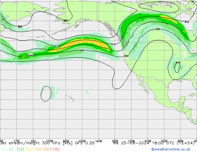 Jet stream/Height 300 hPa GFS 0.25 We 25.09.2024 18 UTC