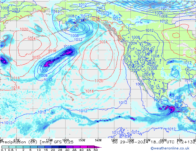 Z500/Rain (+SLP)/Z850 GFS 0.25 dom 29.09.2024 00 UTC