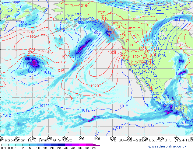 Z500/Rain (+SLP)/Z850 GFS 0.25 lun 30.09.2024 12 UTC