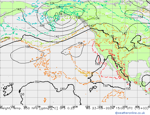 Z500/Yağmur (+YB)/Z850 GFS 0.25 Pzt 23.09.2024 15 UTC