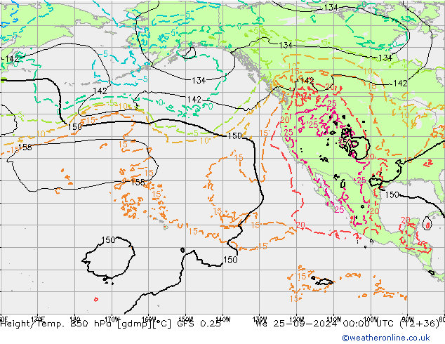 Z500/Rain (+SLP)/Z850 GFS 0.25 śro. 25.09.2024 00 UTC