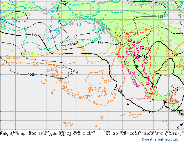 Z500/Rain (+SLP)/Z850 GFS 0.25 mer 25.09.2024 18 UTC