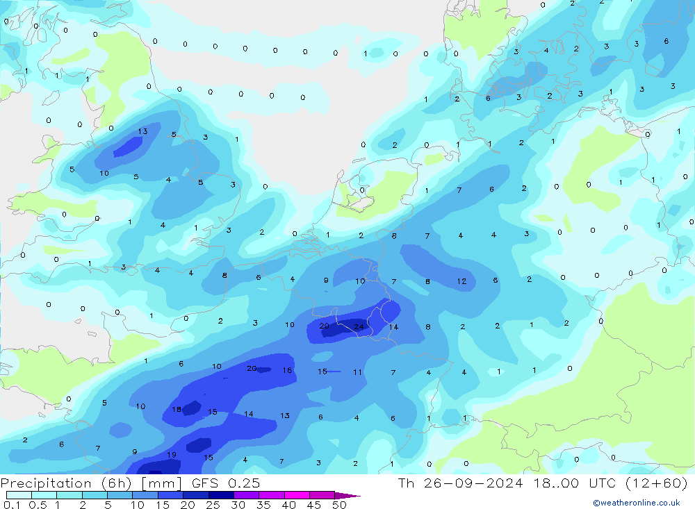 Z500/Rain (+SLP)/Z850 GFS 0.25 jue 26.09.2024 00 UTC