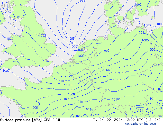 Pressione al suolo GFS 0.25 mar 24.09.2024 12 UTC