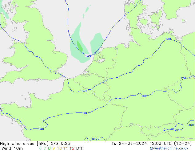 High wind areas GFS 0.25  24.09.2024 12 UTC