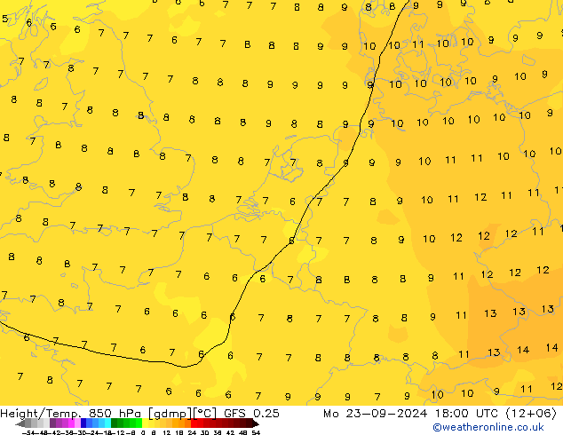 Z500/Rain (+SLP)/Z850 GFS 0.25 lun 23.09.2024 18 UTC