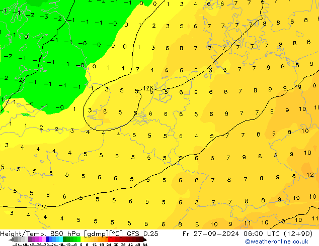 Z500/Rain (+SLP)/Z850 GFS 0.25 Sex 27.09.2024 06 UTC