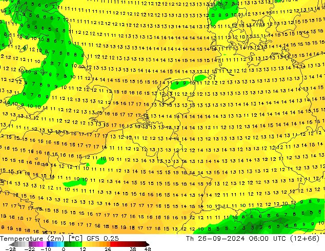 Temperature (2m) GFS 0.25 Th 26.09.2024 06 UTC