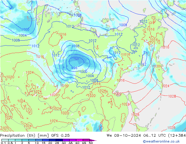 Z500/Rain (+SLP)/Z850 GFS 0.25 mer 09.10.2024 12 UTC