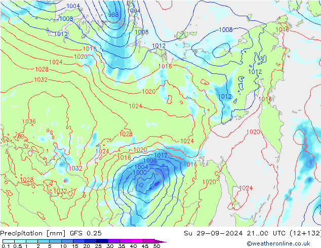 Precipitation GFS 0.25 Su 29.09.2024 00 UTC