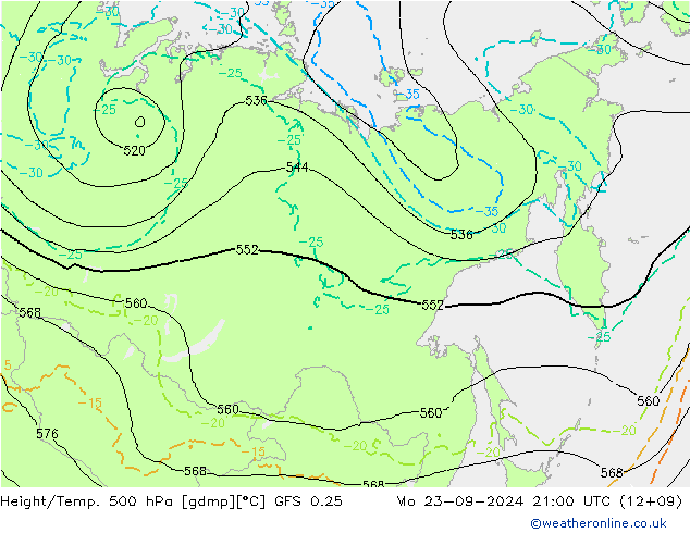 Z500/Rain (+SLP)/Z850 GFS 0.25 Mo 23.09.2024 21 UTC