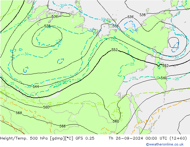 Z500/Yağmur (+YB)/Z850 GFS 0.25 Per 26.09.2024 00 UTC