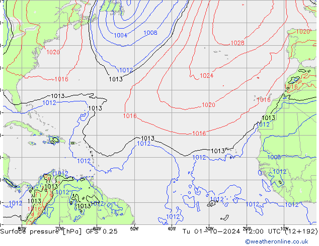 GFS 0.25: Út 01.10.2024 12 UTC