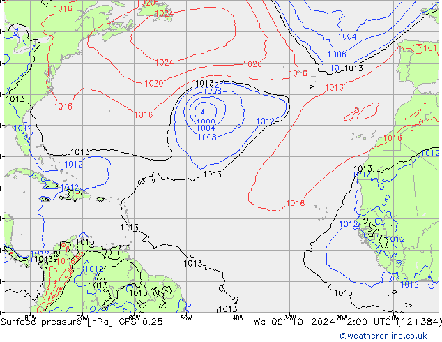 Surface pressure GFS 0.25 We 09.10.2024 12 UTC