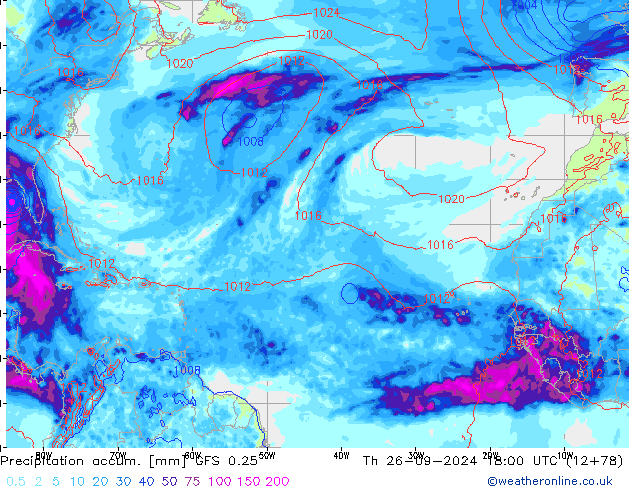 Precipitation accum. GFS 0.25 Th 26.09.2024 18 UTC