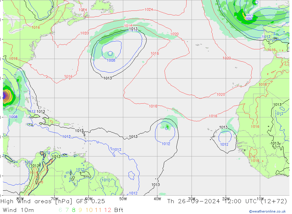 High wind areas GFS 0.25 Čt 26.09.2024 12 UTC