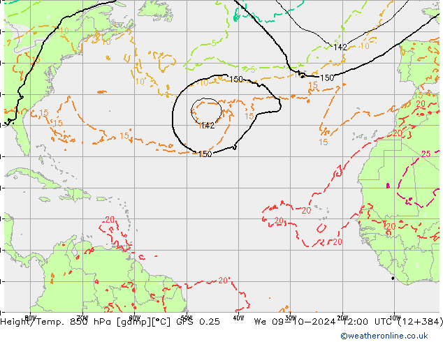 Z500/Rain (+SLP)/Z850 GFS 0.25 We 09.10.2024 12 UTC