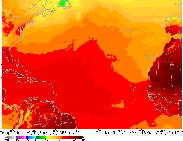 Temperatura máx. (2m) GFS 0.25 lun 30.09.2024 18 UTC