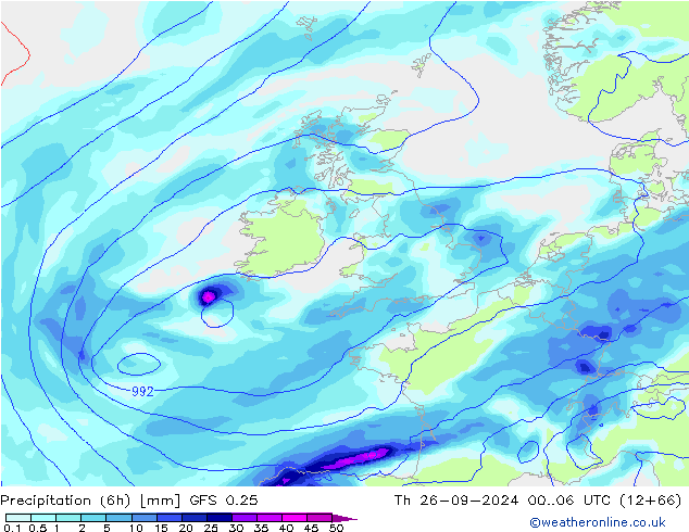 Z500/Regen(+SLP)/Z850 GFS 0.25 do 26.09.2024 06 UTC