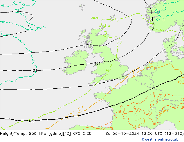 Z500/Rain (+SLP)/Z850 GFS 0.25 Su 06.10.2024 12 UTC