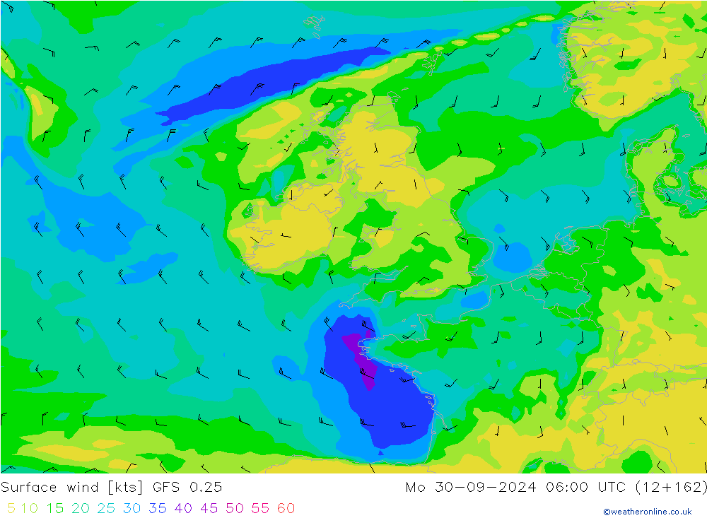 Vento 10 m GFS 0.25 lun 30.09.2024 06 UTC