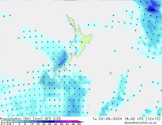 Precipitación (6h) GFS 0.25 mar 24.09.2024 00 UTC