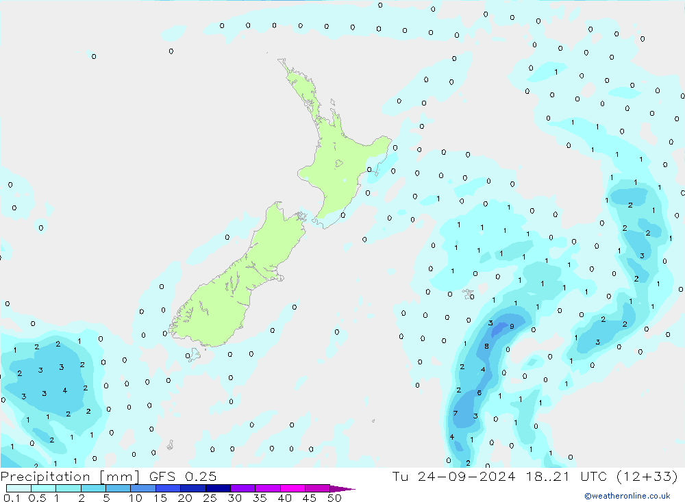 Precipitation GFS 0.25 Tu 24.09.2024 21 UTC