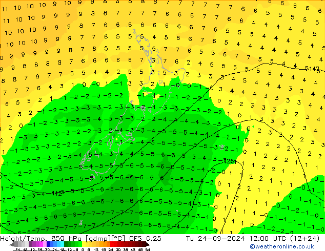 Height/Temp. 850 hPa GFS 0.25 Tu 24.09.2024 12 UTC