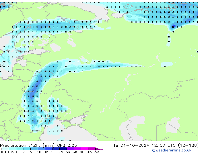 Yağış (12h) GFS 0.25 Sa 01.10.2024 00 UTC