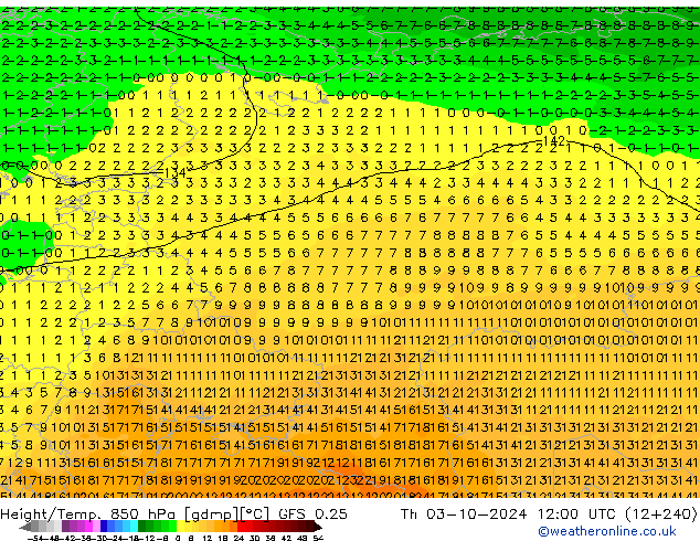 Z500/Rain (+SLP)/Z850 GFS 0.25  03.10.2024 12 UTC